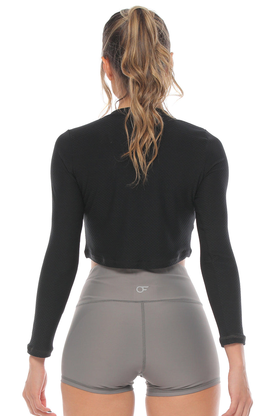 Long Sleeve Cropped Workout Top - Black