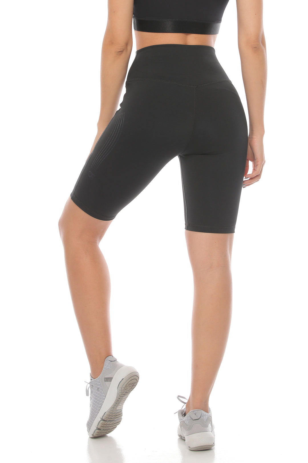Soft High-Waisted Biker Shorts with Mesh Panels and V-Seam Detailing
