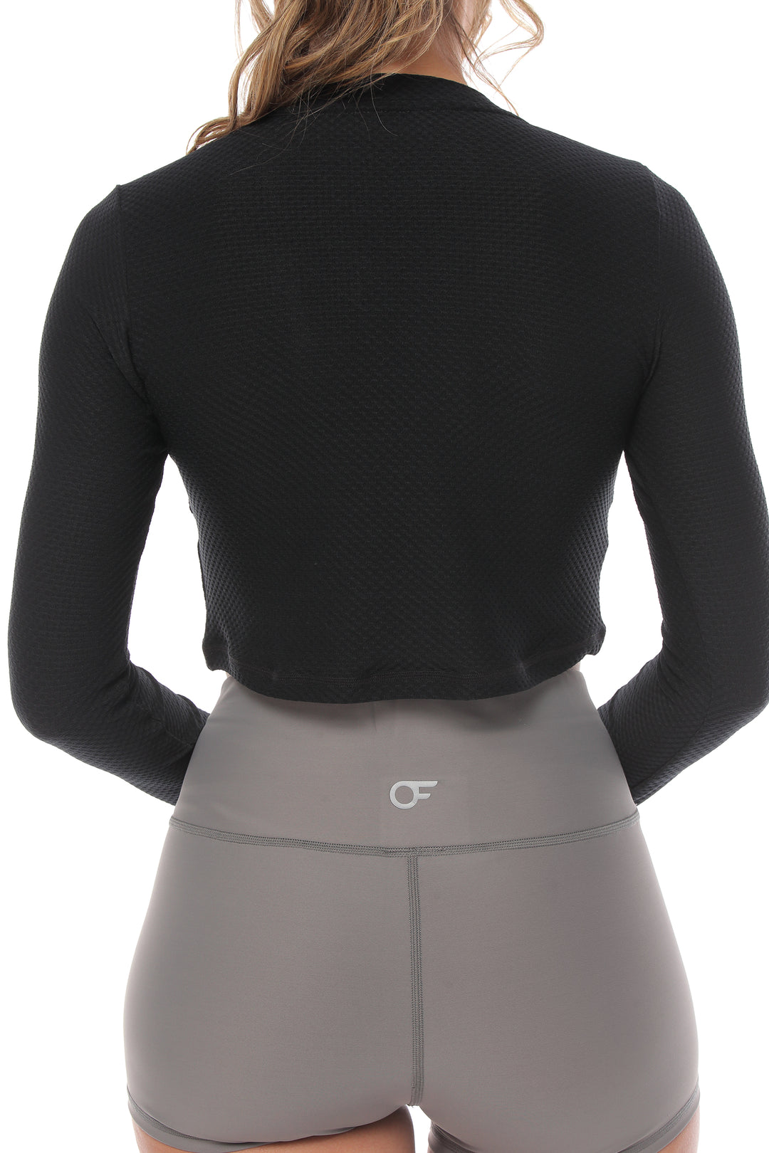 Long Sleeve Cropped Workout Top - Black