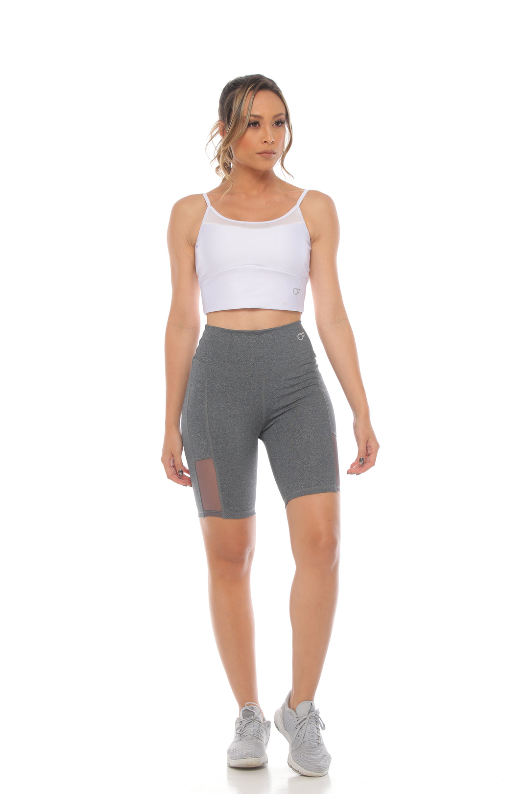 Soft High-Waisted Biker Shorts with Mesh Panels and V-Seam Detailing