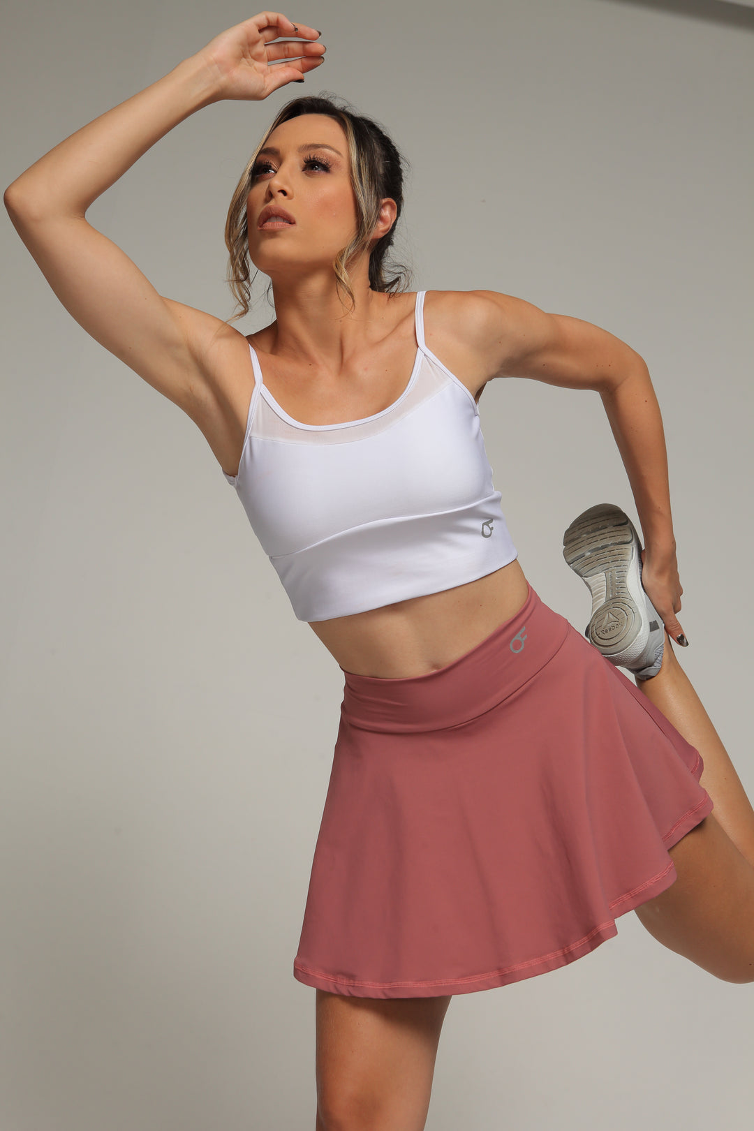 Athletic High-Rise Skirt with Inner Shorts- Pink